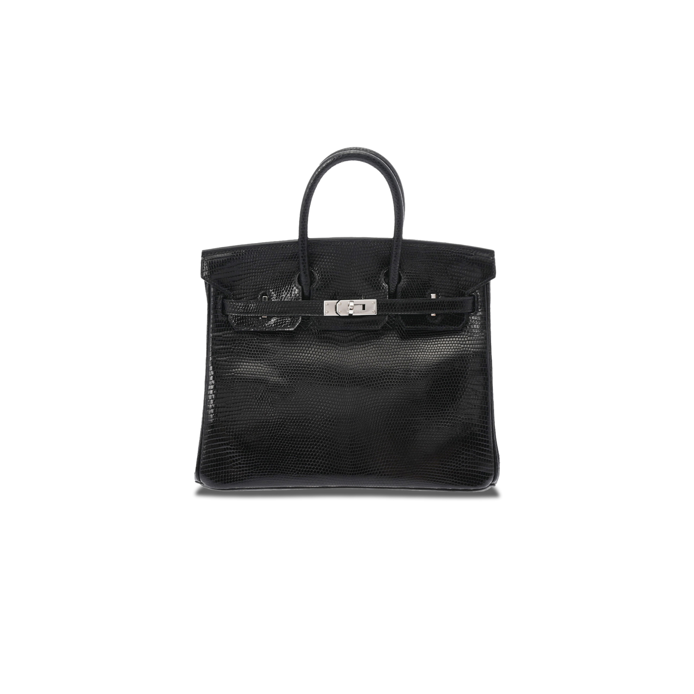 HERMÈS MASTER BIRKIN 25 LIZARD SKIN BLACK SILVER BUCKLE BAG 623541 (25*18*13cm)